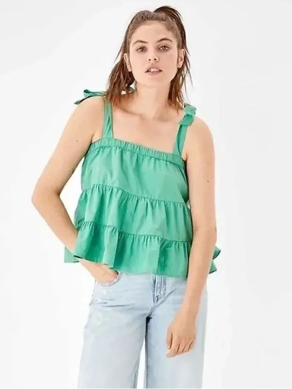 American Eagle Tiered Green Tie Strap Top 💚